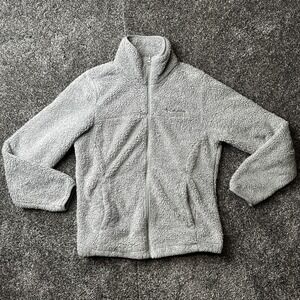 Columbia Sweater Womens M Gray Full Zip Fleece High Neck Pockets‎ Cozy Logo